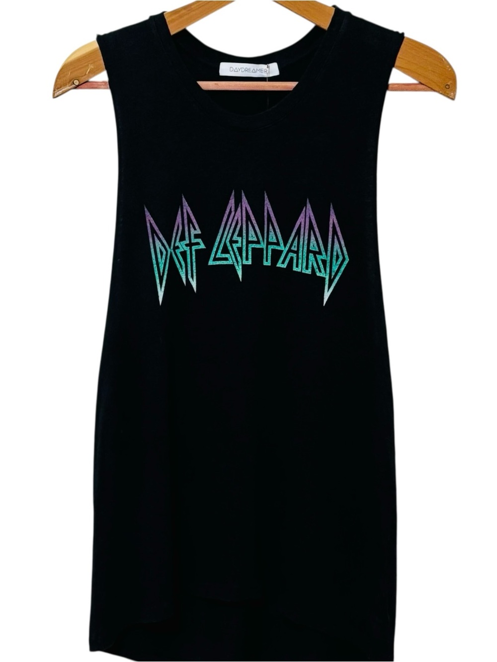 NWT Daydreamer Def Leppard Black Tank Top Womens Medium Neon Ombre Vtg Graphic